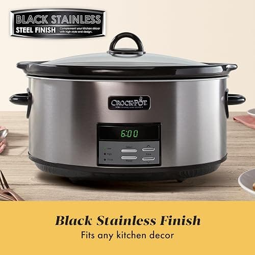 Crock-Pot Large 8-Quart Programmable Slow Cooker with Auto Warm Setting Black Stainless Steel thumbnail 4