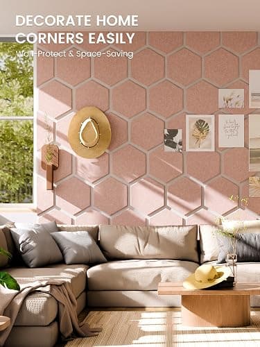 Fluxynara Hexagon Cork Board Alternative for Walls Decor-12-Pack Felt Bulletin Board Tiles,with 30 Pushpins,70 Adhesive Tabs for Office,Classrooms & Home Pin Board Felt Board-Pink thumbnail 5