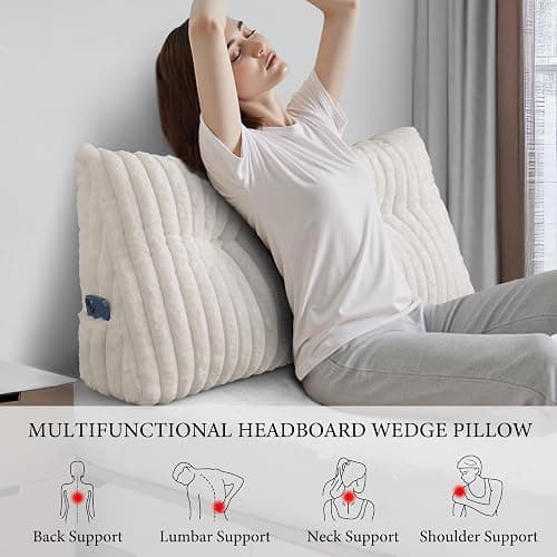 Dorivalley Headboard Pillow Twin XL, Triangular Wedge Pillow Headboard, Cushion Headboards Reading Pillows, Backrest Pillows for Sitting in Bed or Working with Removable Cover, Beige thumbnail 3