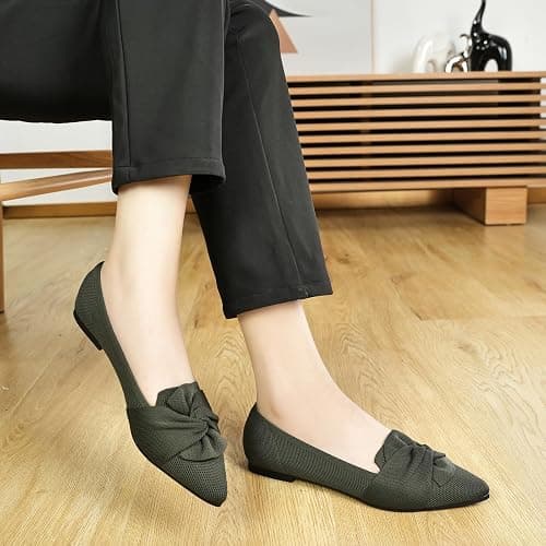 HIULYCENCE Flats for Womens Pointed Toe Ballet Flats with Bow Comfortable Knit Dressy Flats thumbnail 3