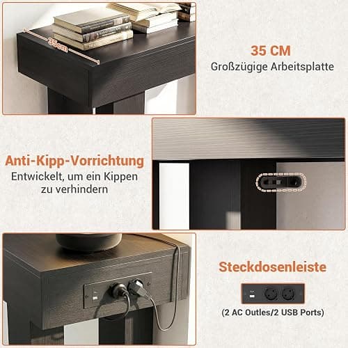 iSunirm Konsolentisch 120 cm mit Steckdosen & Bewegungsmelder-Licht, Beistelltisch mit offenem Stauraum, Landhausstil, für Eingang, Flur, Wohnzimmer, Schwarz thumbnail 5