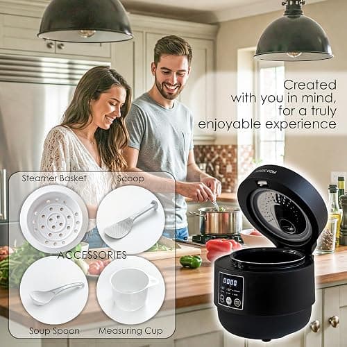 MAGiC COM Rice Cooker 4 Cup(Uncooked) 8 Cup(Cooked), Small Rice Cooker with Steamer, One Touch Healthy Cooking & Warmer, Slow Cooker with Nonstick Inner Pot, 24 Hour Delay Timer, Grain Cooker/Black thumbnail 7