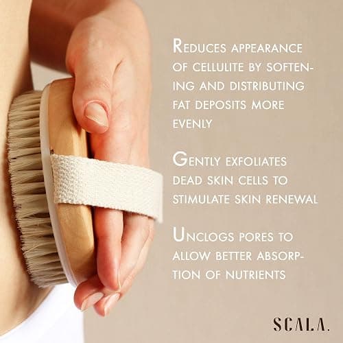 Dry Brushing Body Brush SCALA Natural Bristle Body Brush, Soft Body Exfoliating Brush Scrub for Dead Skin, Cellulite, Lymphatic Drainage, Blood Flow – Thicker & Stronger Medium Strength thumbnail 6