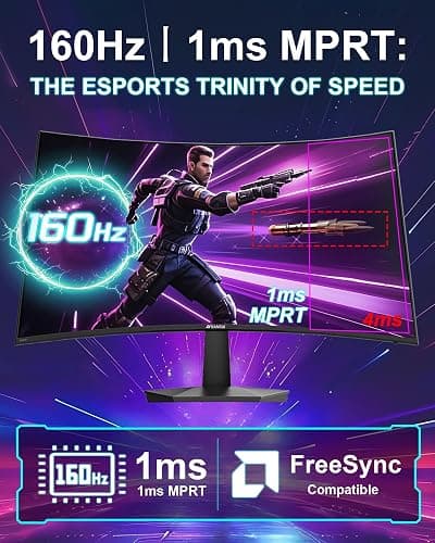 SANSUI 27 Inch Curved 160Hz Gaming Monitor, 1500R Curved Computer Gaming Monitor FHD 1080P, 4000:1, 110% sRGB, FPS/RTS, 1Ms MPRT|FreeSync|HDR|Low Blue Light|HDMI DP| VESA Support, HDMI Cable Incl. thumbnail 3