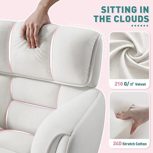 DurayLoly Home Office Chair with Wheels Soft-Touch Material,Modern Cute Vanity Chair with Back Adjustable Height Upholstered Comfy Desk Chairs with Side Pockets for Bedroom,White thumbnail 3