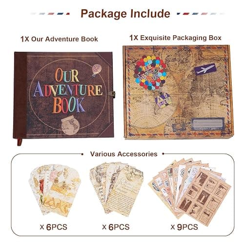 JIMBON Our Adventure Book Scrapbook Photo Album Retro Style Embossed Letter Cover Travel Diary Journal Scrap Book Kit For Couples,Memory Book For Anniversary Wedding thumbnail 7
