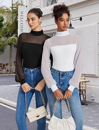 Avidlove Long Sleeve Body Suits Womens Mesh Turtleneck Bodysuit Thong Dressy Going Out Bodysuits Top Fall Outfits thumbnail 5