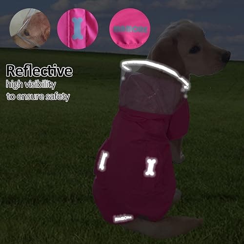 Waterproof Dog Raincoat, Adjustable Reflective Lightweight Pet Rain Clothes with Poncho Hood (X-Large, Dark Pink) thumbnail 5