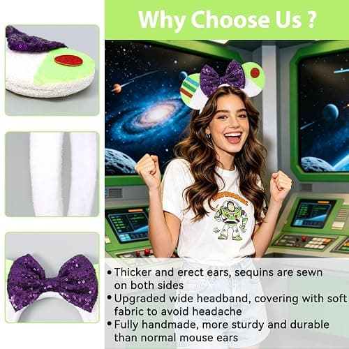 UNSPAZ Headbands for Women Girls Boys, Shiny Bow Headband for Cosplay Party Decorations Hair Accessories (Green) thumbnail 6