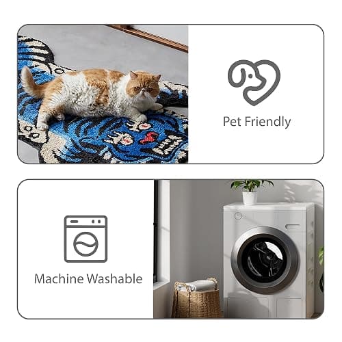 5x3.3 ft Tibetan Tiger Area Rug Tufted High Pile XLarge Indoor Machine Washable Carpet with Nonslip TPR Backing - Bedroom, Bathroom, Living & Dining Room Home Décor, Gray thumbnail 8