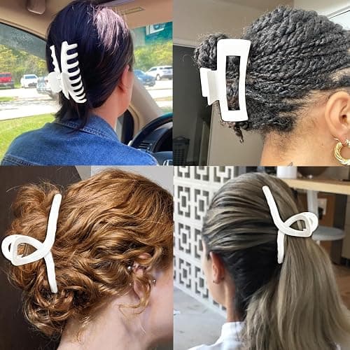 Kitiin Solid White Large Hair Claw Clips for Thick/Fine/Thin Hair,Strong holding teeth interlocking Women Jaw Clips for Hair 3 Count In set(White) thumbnail 7