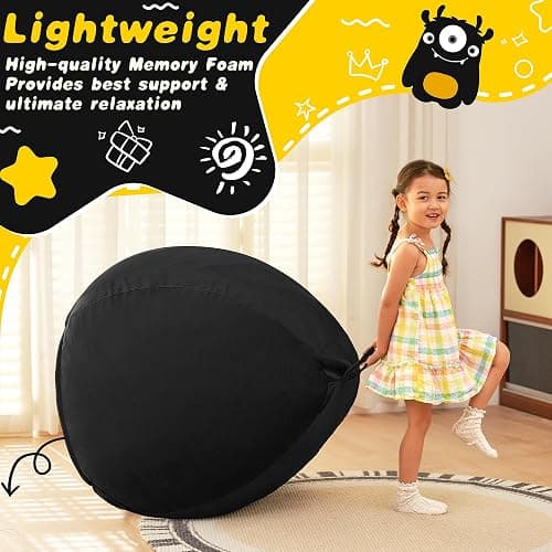 HABUTWAY 2.5FT Bean Bag Chair, 2.5' Beanbags Small Bean Bag Chairs with Filling, Teardrop Bean Bag Chair Luxurious Velvet Ultra Soft Fur with Removable Cover for Kids Adults Teens (Black) - Black - 2.5 Foot thumbnail 5
