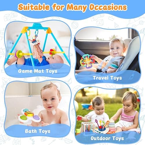Baby Toys 6-12 Months,5 in 1 Montessori Toys for Babies 6-12 Months,Pull String Infant Teething Toys,Stacking Rings,Color Shape Sensory,Suction Cup Spinner Toys for 6-9-12 to 18 M+ Birthday Gifts thumbnail 5