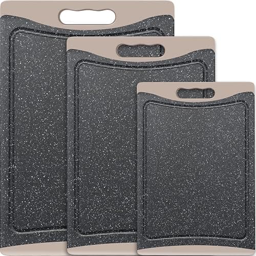 Extra Large Cutting Boards, Plastic Cutting Boards for Kitchen (Set of 3) Cutting Board Set Dishwasher Chopping Board with Juice Grooves Easy-Grip Handles, Almond Gray, Empune - Image 1