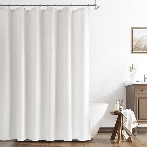 Naturoom Natural Linen Shower Curtain, Country Boho Farmhouse Bath Decor Shower Curtains Neutral Cloth Weighted Textured Fabric Bath Curtain Liner with Hooks, Beige White, 72x72 - Image 1