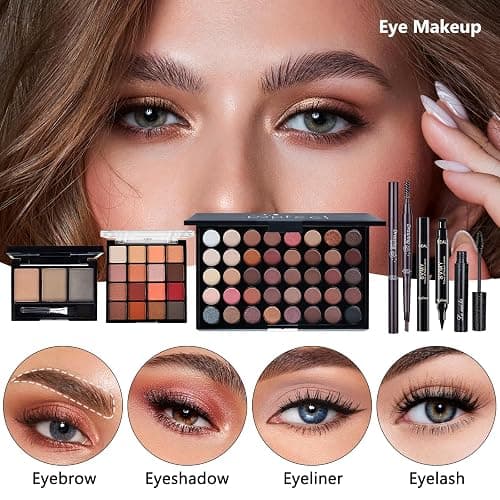 All in One Makeup Kit for Women Full Kit, Make Up Gift Set for Women, Makeup Essential Bundle Includes Foundation Face Primer Eyeshadow Contour Palette Lipstick Eyeliner Mascara Cosmetic Brush Set thumbnail 4