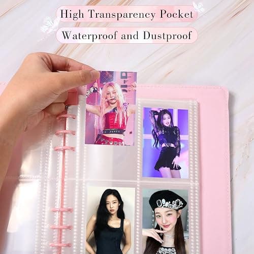A5 Ballerina Kpop Photocard Binder - 6 Ring Kpop Photo Card Binder with 20 Pack 4-pocket Card Pages, PU Leather Kpop Collect Book, Pink Binder Album for Organizing K-pop Photocards thumbnail 6