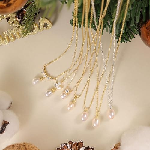 Pearl Necklace for Women Trendy,14k Gold Plated Necklace Dainty Wedding Necklace Small Cute Choker Necklace Beaded Lariat Drop Necklace Vintage Waterproof Jewelry for Women Gold Jewelry Fashion Gifts thumbnail 7