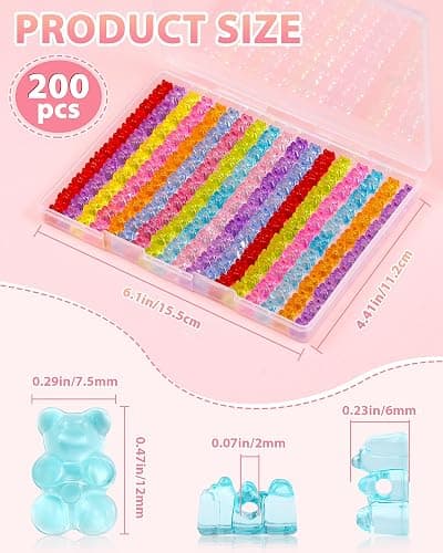 200pcs FIVEIZERO Clear Acrylic Bear Beads, Mixed Color Gummy Bear Beads for Bracelet, Necklace, and DIY Crafts, Cute Bear Charms for Jewelry Making thumbnail 3