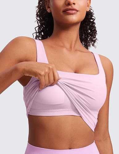 CRZ YOGA Butterluxe Square Neck Crop Tank Top | Built in Bra, Light Support, Removable Pads, Yoga, Extremely Soft, Wide Straps, Longline Sports Bras for Women thumbnail 4