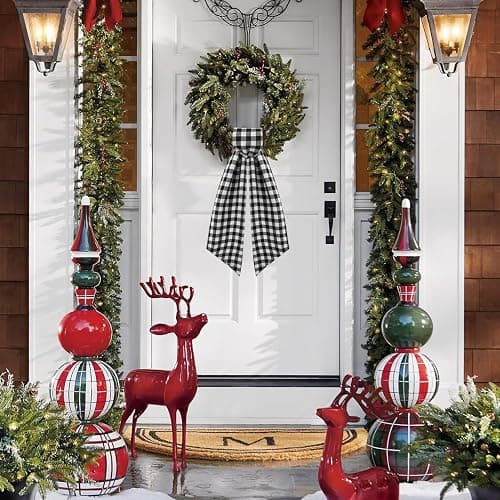 2 Pack Wreath Sash for Front Door Boxwood Wreath Sash Garland Front Door Porch Decor(White and Black Plaid) thumbnail 6