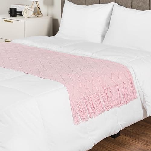 PAVILIA Light Pink Knit Throw Blanket, Soft Knitted Farmhouse, 50x60 | Lightweight Decorative Summer Fall Throw, Outdoor Textured Boho Blanket, For Couch Bed Sofa Chair Living Room Bedroom thumbnail 5