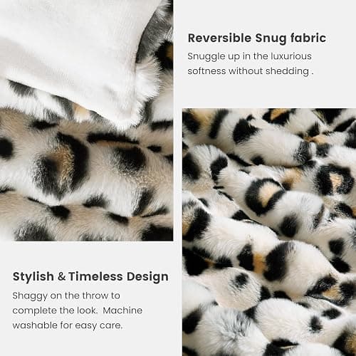 Cozy Bliss Leopard Print Faux Fur Throw Blanket for Couch, Fuzzy Soft Plush Thick Bubble Cheetah Blanket for Sofa Bedroom Living Room, 50x60 Inches thumbnail 6