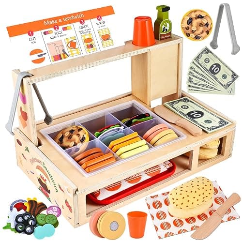 Wooderma Wooden Toys for 3+ Year Old, Sandwich Burger Counter 50 Pcs - Image 1