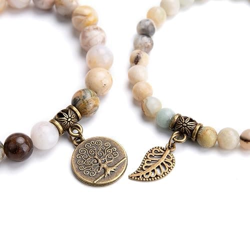 Bivei Natural Semi Precious Gemstone beads bracelet for women - Life Tree and Leaf Charm Energy Reiki Crystal Stretch Bracelets thumbnail 4