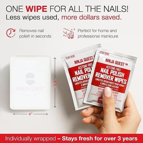 Nail Polish Remover Pads - 100% Non-Acetone - 50 Pack Bulk Set - Individually Wrapped - Quick Nail Polish Remover Wipes - Fingernail Travel Kit to Clear Nail Polish for Home & Professional Removal thumbnail 4
