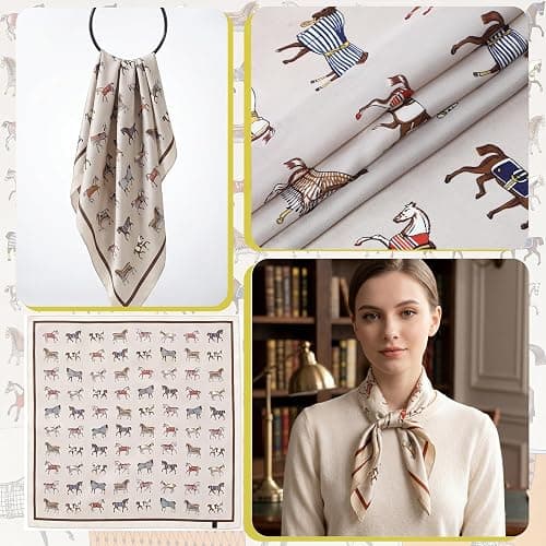 Ymapinc Colorful Western Horse Neck Scarf for Women, Square Silk Wrap, Horse Printed Bandanas Soft Head Scarf for Women thumbnail 4