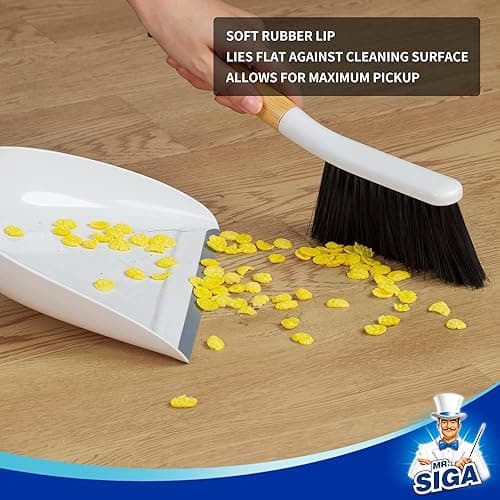 MR.SIGA Dustpan and Brush Set, Portable Cleaning Brush and Dustpan Combo with Bamboo Handle, White, 1 Set - White thumbnail 4