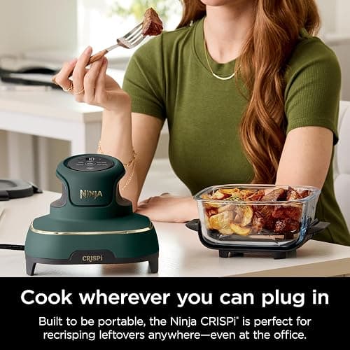 Ninja Crispi 5-in-1 Portable Glass Air Fryer, 4-QT, 2.5-QT & 6-Cup Glass Containers with Crisper Plates & Storage Lids, Microwave, Freezer & Dishwasher Safe, British Racing Green, FN103BF thumbnail 12