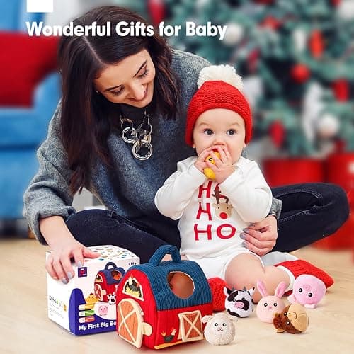 hahaland Baby Toys 6-12 Months - Surprise Barn Stuffed Farm Animals, Rattle, Crinkle, Mirror, Montessori Toys for 6 Month Old Babies Sensory Balls Toddlers 1-3 Gifts Christmas Baby Stocking Stuffers thumbnail 8