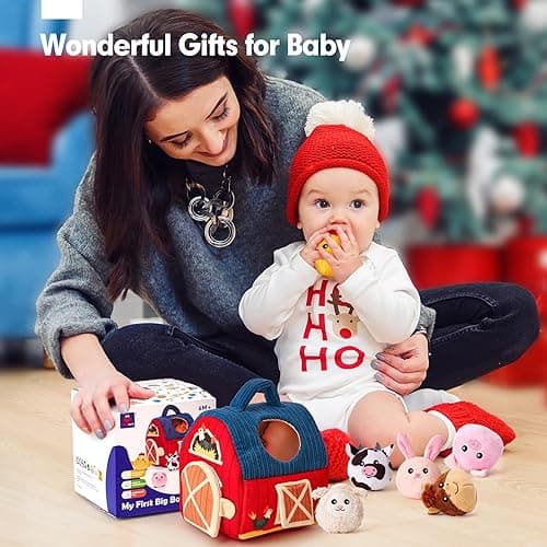 hahaland Baby Toys 6-12 Months - Surprise Barn with Stuffed Farm Animals, Rattle, Crinkle Paper, Mirror - Montessori Toys for 6 Month Old Babies, Sensory Balls Toddlers 1-3, 1 Year Old Boy Girl Gifts thumbnail 8