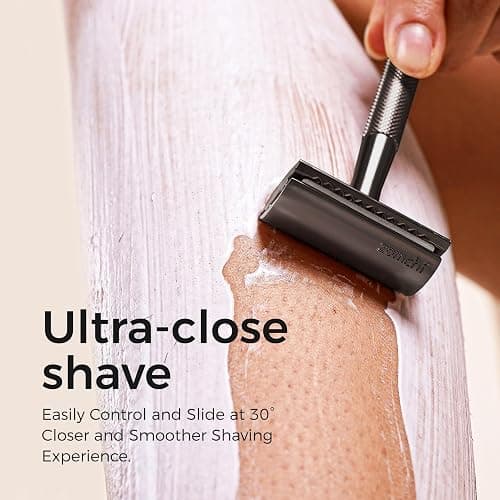 ZOMCHI Safety Razor for Men with 5 Double Edge Safety Razor Blades, One Blade Safety Razor, Metal Razor Zero Waste – Black thumbnail 3