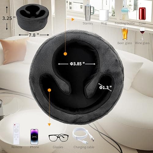 Couch Cup Holder Pillow, Sofa and Bed Organizer Caddy for Drinks, Remotes, Phones (Gray) thumbnail 2