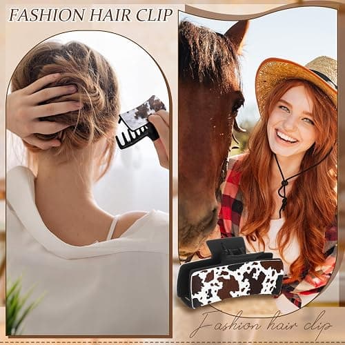 FineCheer Christmas Western Hair Claw Clips Western Gifts Bulk for Women Leather Highland Cow Print Hair Clips Accessories Christmas Party Gifts Stocking Stuffers(Retro) thumbnail 4