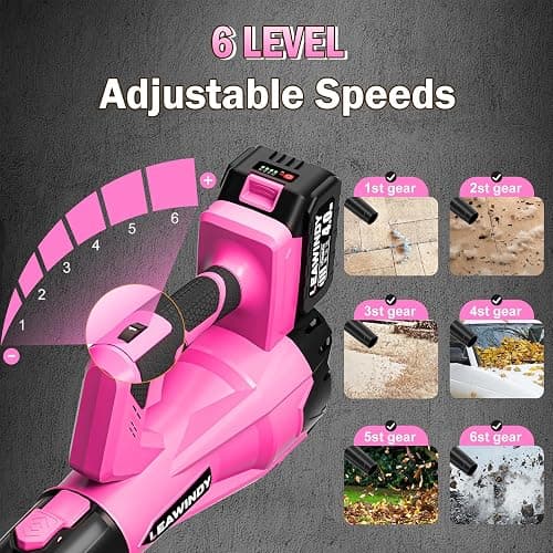 Cordless Leaf Blower, LEAWINDY 21V Battery Leaf Blower with 6-Speed Levels, Handheld Lightweight Blower & 2 Extended Tubes, Snow Blower for Blowing Leaves, Lawn, Garden, Garage, Yard thumbnail 3