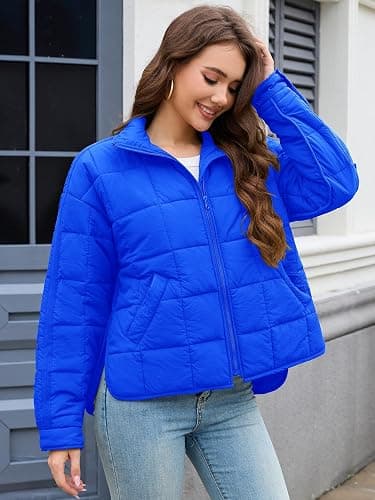 Muchpow Women's Lightweight Down Coat Long Sleeve Full Zipper Oversized Packable Short Puffer Jackets thumbnail 3