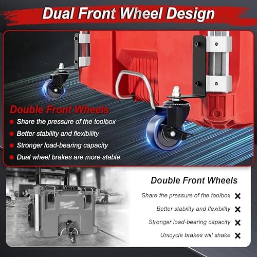 Upgraded 360° Dual Front Wheels, Packout Wheels Compatible with Mil.Waukee Packout Rolling Toolboxes, Packout Toolbox Accessories, 200 Lbs Capacity thumbnail 4