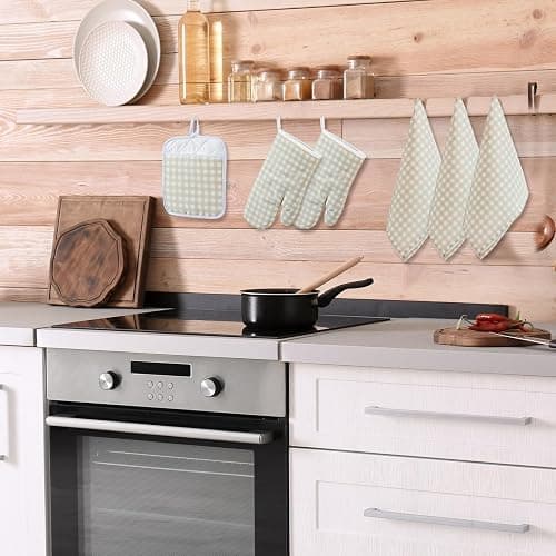 Patelai 7 Pcs Buffalo Check Dish Towels Pot Holders Oven Mitts Set Cotton Plaid Kitchen Dish Towels Non-Slip Heat Resistant Oven Mitts and Pot Holders for Cooking Baking (Light Yellow with White) thumbnail 6