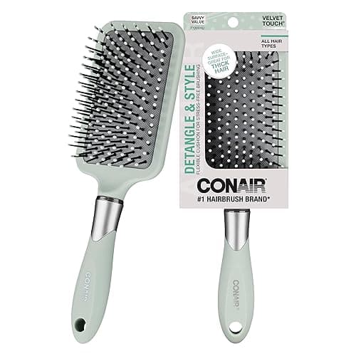 Conair Velvet Touch Paddle Cushion hair brush - Detangling hairbrush - curly or straight styles - men or women - detangler - features soft touch handle - Assorted Color - Image 1