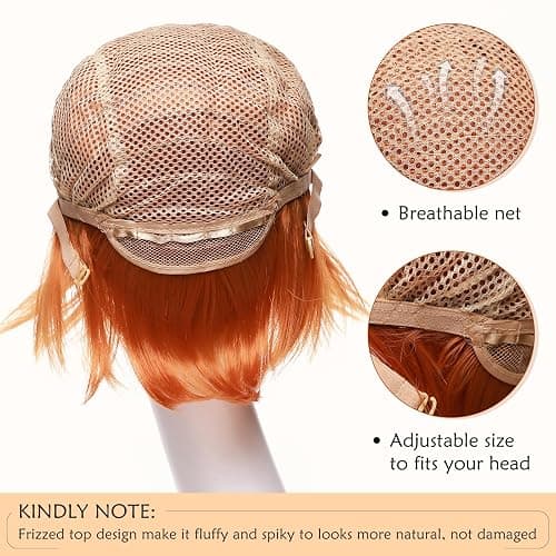S-noilite Unisex Short Orange Wig Women Mens' Fluffy Layered Spiky Pixie Anime Wig Synthetic Hair Full Wigs for Halloween Chucky Costume Cosplay Comic Party Dark Orange thumbnail 6