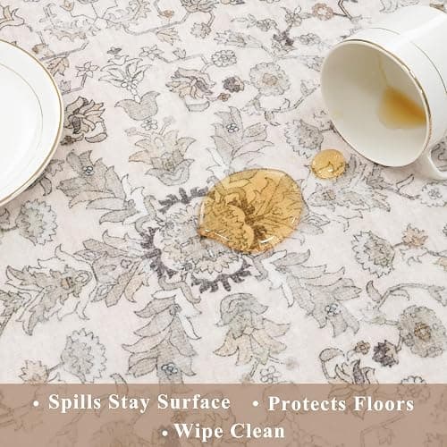 2x3 Non-Slip Washable Kitchen Rug – Boho Small Accent Rug for Sink & Entryway, Soft Low Pile Thin Carpet for Pet Area & Bathroom, Indoor Door Mat (Beige,2x3) thumbnail 6