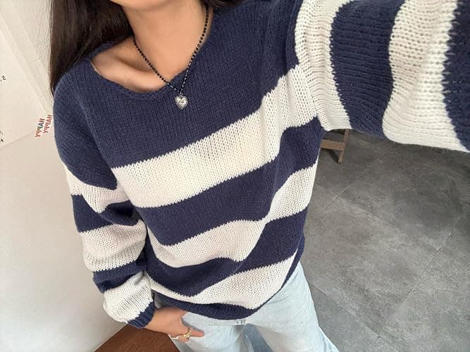FOMOYUU Women Oversized Striped Sweater Color Block Knit Long Sleeve Sweatshirt Loose Pullover Y2K Preppy Jumper thumbnail 5