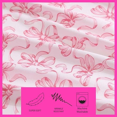 Betsey Johnson - Twin XL Bed Sheets, Soft Bedding with Matching Pillowcase, Fade & Wrinkle Resistant, Lightweight for Year Round Use, Dorm Essentials (Ballet Bows Pink) - Ballet Bows Pink - Twin XL thumbnail 6