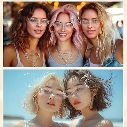 Y2k Accessories Set Included Star Y2k Silver Necklace Grunge Layered Necklace Y2K Sunglasses Star Hair Clip Y2k Silver Hair Clips Keychain Hip Hop Pants Chain Vintage Jewelry Set for Women thumbnail 6