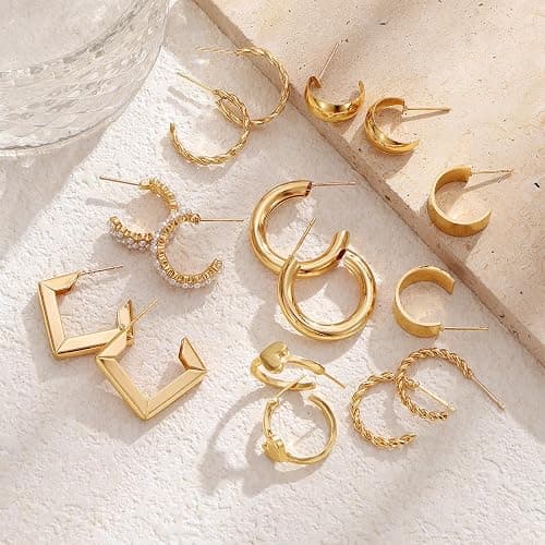 16-24 Pairs Gold Silver Black Earring Set for Women, Chunky Earring Multipack Punk Trendy Big Small Stud Hoop Earring Lightweight Twisted Pearl Ear Pack For Daily Birthday Party Gift thumbnail 4