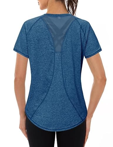 Gyabnw Women's Gym Shirts Short Sleeve Yoga Tops Workout Lightweight Quick Dry Back Mesh Loose Fit Sports Tops for Ladies - Image 1
